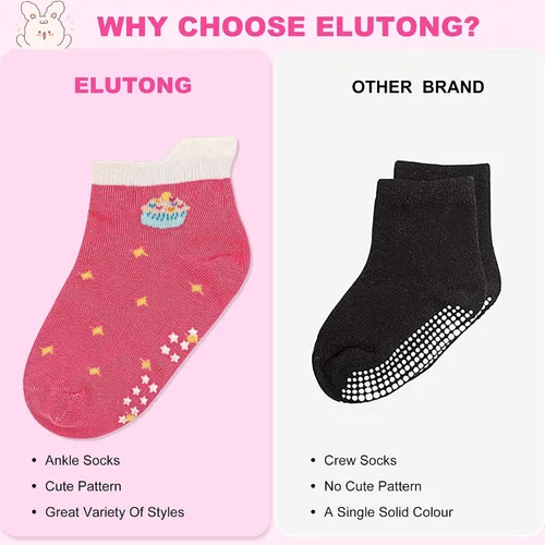 Miniatura 3 de ELUTONG - Calcetines para niños con agarre, antideslizantes, 12 pares para niños, niñas, bebés de 1 a 7 años