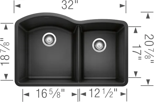Miniatura 3 de BLANCO, Anthracite 440179 DIAMOND SILGRANIT 60/40 - Fregadero de cocina con doble cuenco con división baja, 32 x 21 pulgadas Antracita