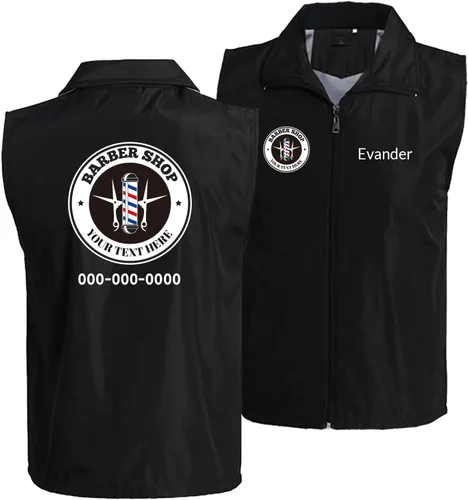 Chaleco de peluquero personalizado para hombre, ropa de trabajo con logotipo de peluquería personalizada, chaqueta con nombre de peluquero, uniforme