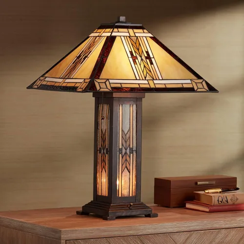 Miniatura 3 de Franklin Iron Works Drake Mission Collection 25 1/2" de alto, lámpara de mesa estilo Tiffany de estilo granja rústico sudoccidental, luz nocturna