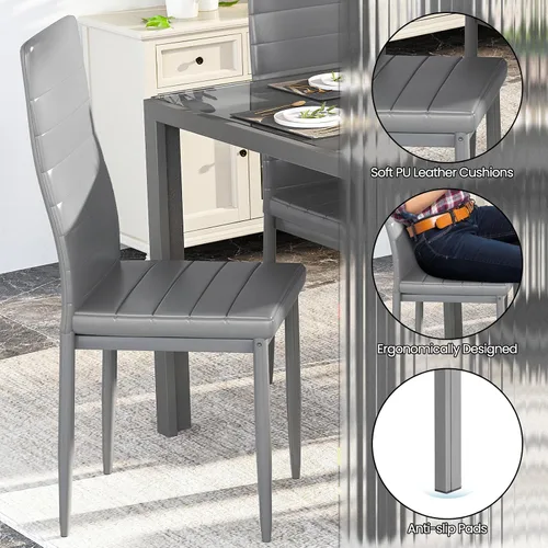 Miniatura 7 de DKLGG Juego de mesa de comedor de 7 piezas para 6, mesa de cocina de vidrio templado con sillas de cuero PU, juego de mesa de comedor moderno