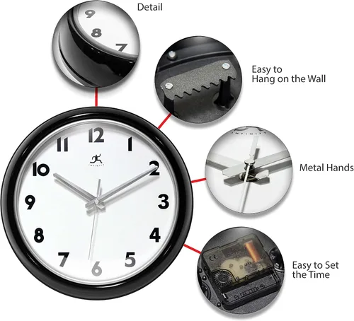 Miniatura 6 de Infinity Instruments Lux - Reloj de pared negro, retro de 12 pulgadas, moderno reloj de pared, fácil de leer, ideal para sala de estar, oficina