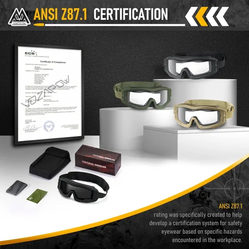 Miniatura 5 de Airsoft - Gafas de seguridad antivaho con certificación ANSI Z87.1, resistentes a los impactos, gafas de tiro tácticas Lente de doble capa P1