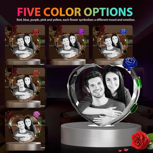 Miniatura 4 de 3D Crystal Photo with Red Crystal Rose, Personalized Mothers Day Gifts for Mom, Wife, Women, Her, Girlfriend, Couple, Customized Glass Photo