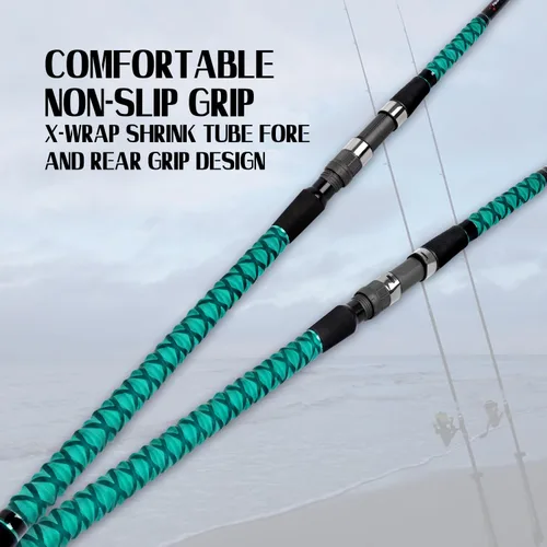 Miniatura 4 de Fiblink - Caña de pescar portátil para surf, giratoria, de 2/3/4 piezas de fibra de carbono para agua salada, de 9'/10'/12'/13'/15