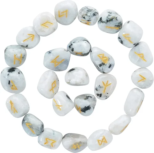 Miniatura 22 de Crocon Juego de piedras de runa oplaita con alfabeto Futhark de élder, símbolo grabado para generador de energía, equilibrio de chakras, protección