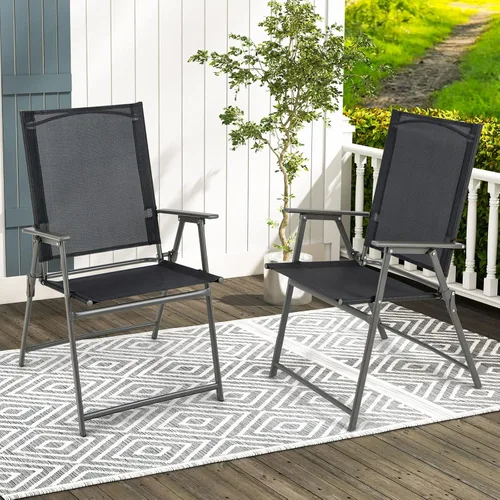 Miniatura 2 de Giantex Juego de 2 sillas plegables para patio, sillas de césped al aire libre con marco de metal a prueba de óxido, sillas de comedor portátiles
