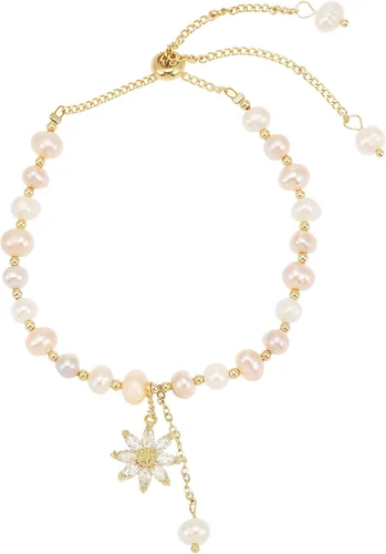 Miniatura 12 de SIXFOX Dainty Link Charm Bracelet For Women Trendy Pearl Beaded Bracelet With Natural Adjustable Statement Bracelet Jewelry Gifts for Bridesmaid