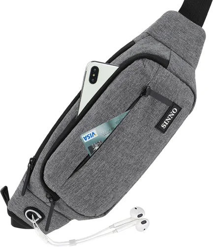 Miniatura 14 de SINNO - Cangurera grande con 4 bolsillos con cremallera para correr, hacer senderismo, viajes, entrenamiento, pasear al perro, al aire libre, Gris