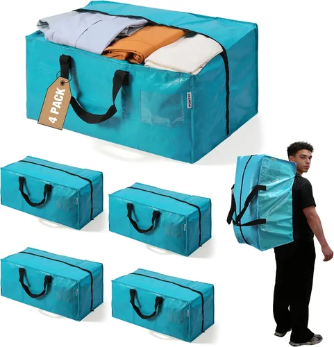 Miniatura 25 de WORKPRO 1 paquete de bolsas de mudanza extra grandes con cremalleras y asas de transporte, correas de mochila, bolsa de almacenamiento resistente
