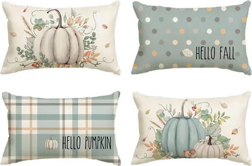 Miniatura 12 de AVOIN colorlife Juego de 4 fundas de almohada de Hello Fall Hello Pumpkin de 16 x 16 pulgadas, cosecha de Acción de Gracias de otoño, decoración