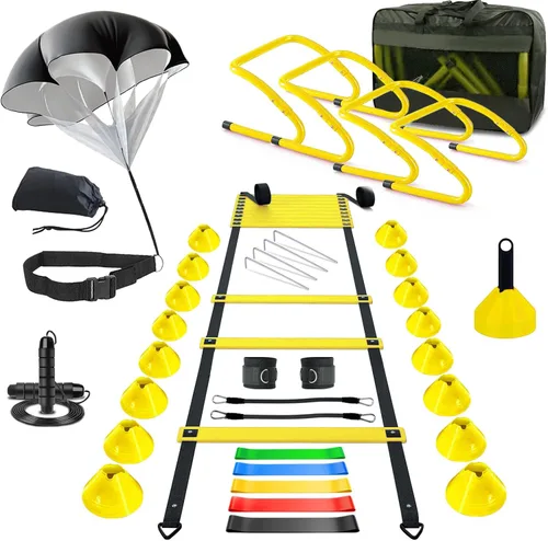 Miniatura 8 de Haootadiy Equipo de Entrenamiento de Agilidad, Equipo de Entrenamiento de Fútbol Incluye escalera de agilidad de 20 pies, 4 obstáculos de agilidad