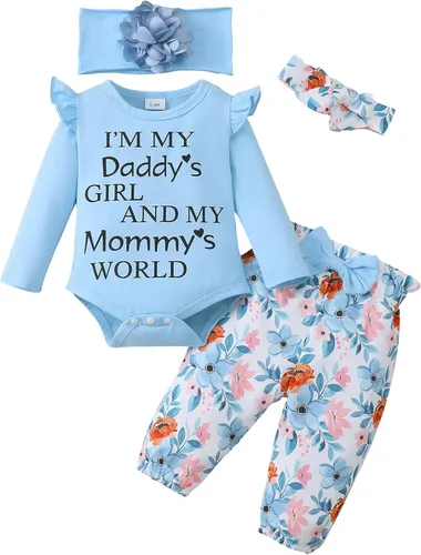 Miniatura 24 de SUNNY PIGGY Ropa para bebé recién nacida, con volantes, mameluco de algodón floral, conjunto de pantalones de algodón para niñas