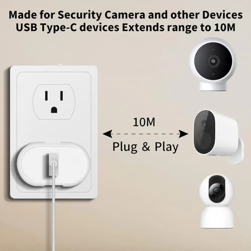 Miniatura 4 de ACAGET Cable de carga USB a USB-C de 32 pies, cable de extensión de alimentación para Vimtag Mini G3 Xiaomi Smart Camera C400 C500 Pro, cable