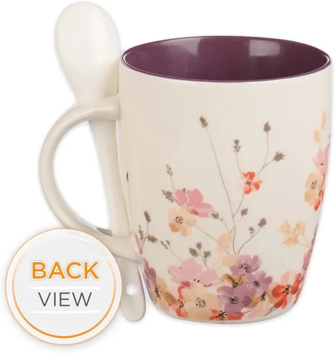 Miniatura 2 de Taza de café y té con escritura de Christian Art Gifts con juego de cucharas de cerámica para mujeres: Be Still and Know - Salmo 46:10 Mensaje