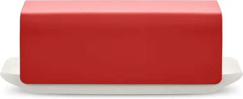 Alessi Mattina BG04 R - Contenedor de mantequilla de porcelana con tapa en acero inoxidable 18/10, coloreado con resina epoxi, color rojo