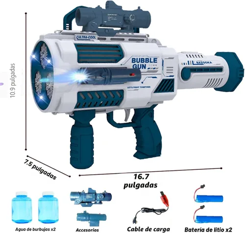 Miniatura 3 de Pistola de burbujas automática Gatling, que produce miles de burbujas por minuto, adecuada para niños y adultos y perfecta para fiestas