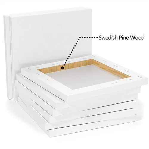 Miniatura 5 de GOTIDEAL Lienzos Estirados para Pintura, Juego de 7 de 16x16 Pulgadas, Imprimación Blanca - Tableros de Lienzo de Arte Cuadrados en Blanco 100%