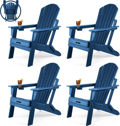 Miniatura 13 de FUNBERRY Silla plegable Adirondack, sillas de hoguera de HDPE para todo tipo de clima con portavasos para exteriores HDPE All Weather