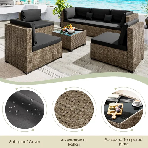 Miniatura 4 de LHBcraft Juego de muebles de patio de 7 piezas, seccionales para exteriores, tejido manual para todo tipo de clima, sofá seccional de mimbre de Ye-bk
