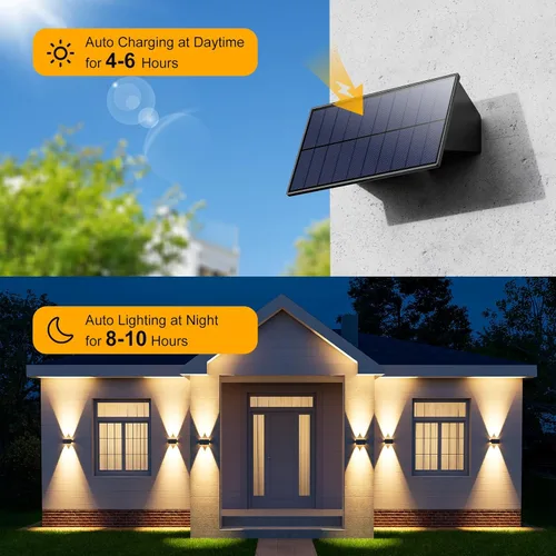 Miniatura 4 de 4 Pack Solar Powered Wall Lights for Outside Up and Down Fence Mount LED Outdoor Decorative Waterproof Lamps for Porch, Deck, Patio, Yard, Garden, 4