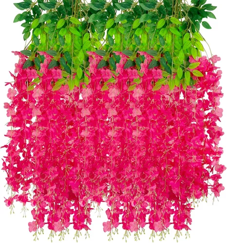 Miniatura 60 de Paquete de 12 guirnaldas de flores colgantes de glicina blanca, enredaderas de flores artificiales de 3.77 pies, glicinia falsa, guirnalda colgante