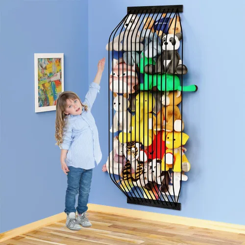 Miniatura 12 de Organizador de juguetes de madera suave para almacenamiento de animales de peluche, bonito y duradero para pared o puerta, longitud ajustable