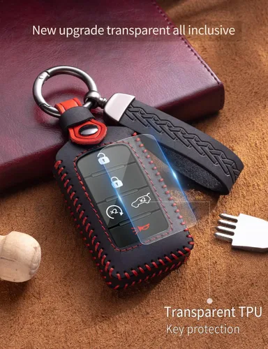 Miniatura 6 de Funda de cuero para llavero de Jeep, funda protectora de llavero inteligente compatible con Grand Cherokee L Grand Wagoneer 2021-2026 (negro)