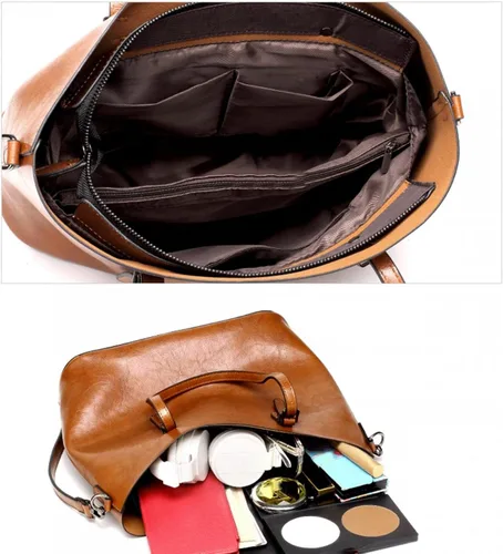 Miniatura 3 de Bolso de hombro con asa superior para mujer bolso de mano de tamaño grande bolso de hombro de cuero vintage con hebilla de metal café
