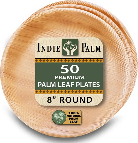 Miniatura 16 de Indie Palm Platos desechables de hoja de palma, paquete de 50 unidades, cuadrados de 8 pulgadas, resistentes, 100% compostables y biodegradables