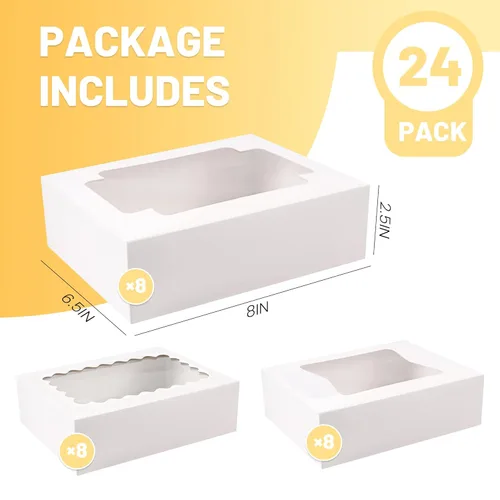 Miniatura 3 de NPLUX Cajas de galletas para panadería con ventana de 8 x 6.5 x 2.5 pulgadas, cajas de pastelería para regalo (paquete de 24, color blanco)