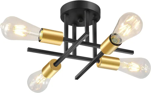 Miniatura 7 de EGM Lámpara de techo semiempotrada dorada, lámpara de cocina moderna de 4 luces con base E26, lámpara de techo para dormitorio, candelabro Sputnik