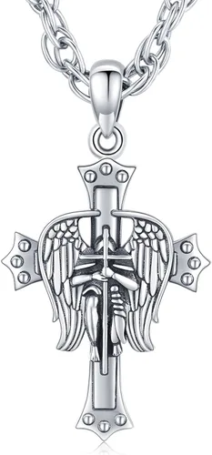Brisskaari Collar ovalado de San MiguelSan Cristóbal para mujeres y hombres plata de ley 925 collar con colgante de amuleto de San Patricio arcángel
