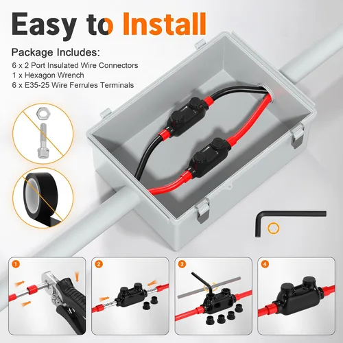 Miniatura 5 de Joinfworld Conector de empalme en línea de 2 puertos 1/0-14AWG Conectores de alambre de aluminio a cobre Conectores de alambre aislados Conectores