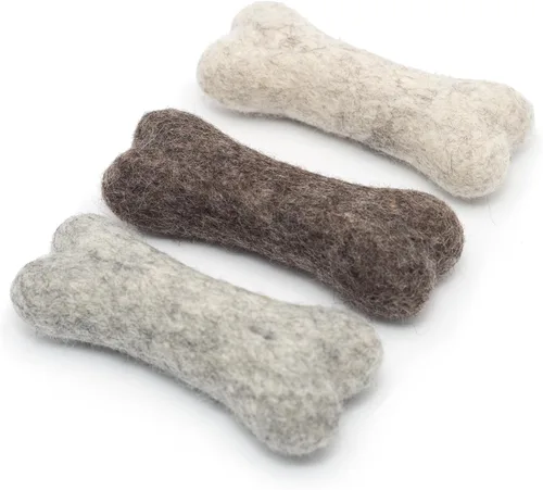 Miniatura 13 de Glaciart One Hueso masticable de lana de fieltro para perros (3 piezas) Juguete duradero para masticar perros, juguetes masticables para cachorros