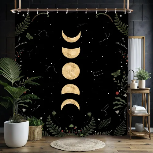 Miniatura 9 de Miyotaa - Juego de cortinas de ducha con fase lunar celestial, diseño de luna iluminada, gótico, zodiacal, astrología, tarot, bruja, de poliéster