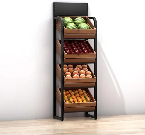 Shelves Commercial Supermarket Fruits & Vegetables Shelf, Large Snack Candy Display Rack Onion Potato Stands, 4-Tier Concession Display Stand for