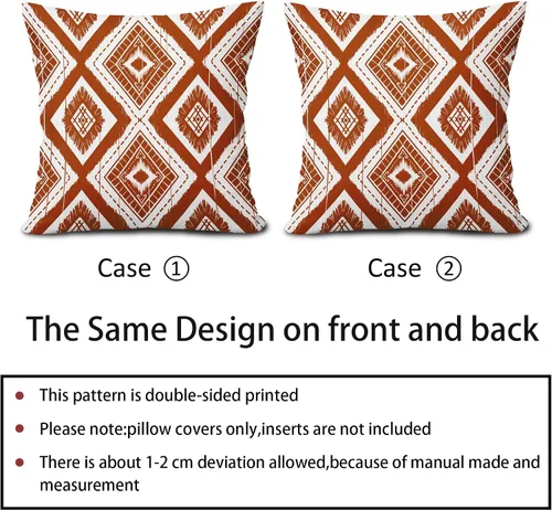 Miniatura 7 de Juego de 2 fundas de almohada geométricas de color naranja quemado de 18 x 18 pulgadas con diamantes Ikat de color marfil óxido, estilo bohemio