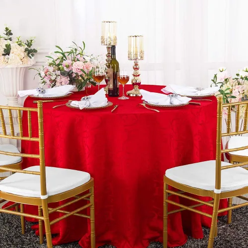 Miniatura 14 de Manteles redondos de poliéster de damasco de Versalles Chopin Chopin de 90 pulgadas para restaurante, cocina, comedor, boda, fiesta, banquete, Rojo