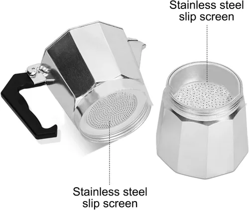 Miniatura 4 de Cafetera italiana, olla de aleación de aluminio con colador de metal para cocina (2 tazas de 3.4 fl oz)