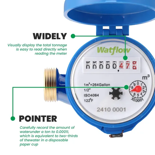 Miniatura 5 de DN15 Medidor de Agua 1/2" NPT, Certificación ISO4064, Medidor de Flujo Cúbico de Agua, Medidor de Agua Fría para Jardín/Hogar