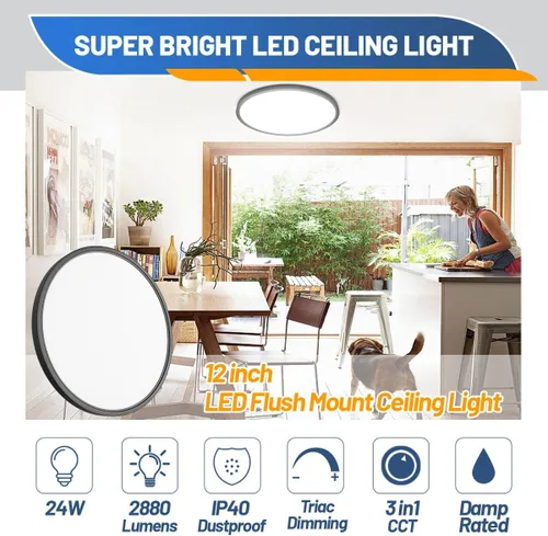 Miniatura 2 de Allsmartlife - Juego de 2 lámparas de techo empotradas, lámpara de techo LED redonda regulable CCT 3000K/4000K/6500K, lámparas de 24W de 12 pulgadas