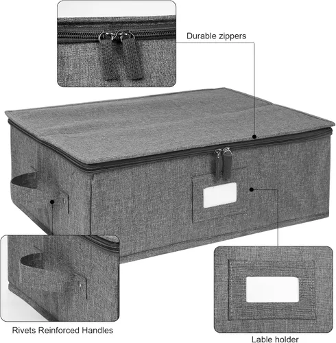 Miniatura 3 de Caja de almacenamiento para platos popoly, contenedores de almacenamiento de porcelana de carcasa dura 17" x 13" x 6", incluye 5 separadores