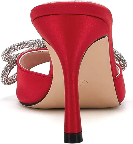 Miniatura 5 de VETASTE Women's Heeled Sandals Square Open Toe Double Bow Satin Mules Heels Wedding Party Slip on Stilettos