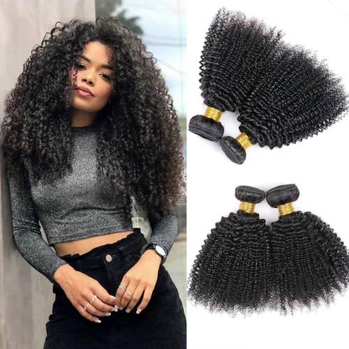 Miniatura 81 de Paquetes de cabello afro rizado y kinky, extensiones de cabello humano de 8 pulgadas, tejido rizado sin procesar, doble entretejido, virgen