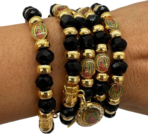 Miniatura 2 de RBN Pulsera de cuentas negras Virgen María con cuentas de protección de prosperidad buena suerte, pulsera de la Virgen María Color Negro Católica