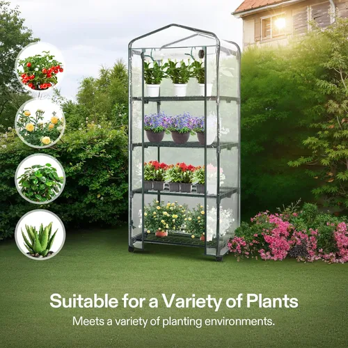 Miniatura 7 de VIVOSUN Mini invernadero de 4 niveles con ruedas, 27 x 19 x 63 pulgadas, reutilizable, portátil, cálido, con cubierta de PVC transparente y estante