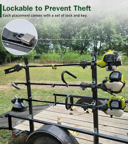 Miniatura 6 de ELITEWILL Weed Eater Rack para remolque, 3 lugares abiertos para recortadora de remolque, soporte para camión de paisajismo con 3 cerraduras