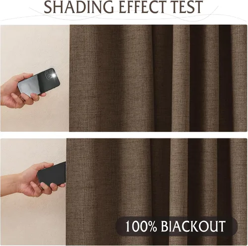 Miniatura 2 de RYB HOME Cortinas cortas opacas 100% marrones, 45 pulgadas de largo, 52 pulgadas de ancho, bloqueo de luz y aislamiento térmico para cocina