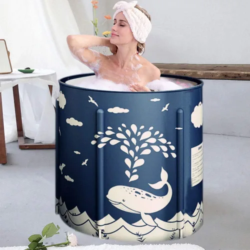 BESTHLS Tina plegable portátil, tina de baño ecológica para cabina de ducha (Azul Ballena-1)